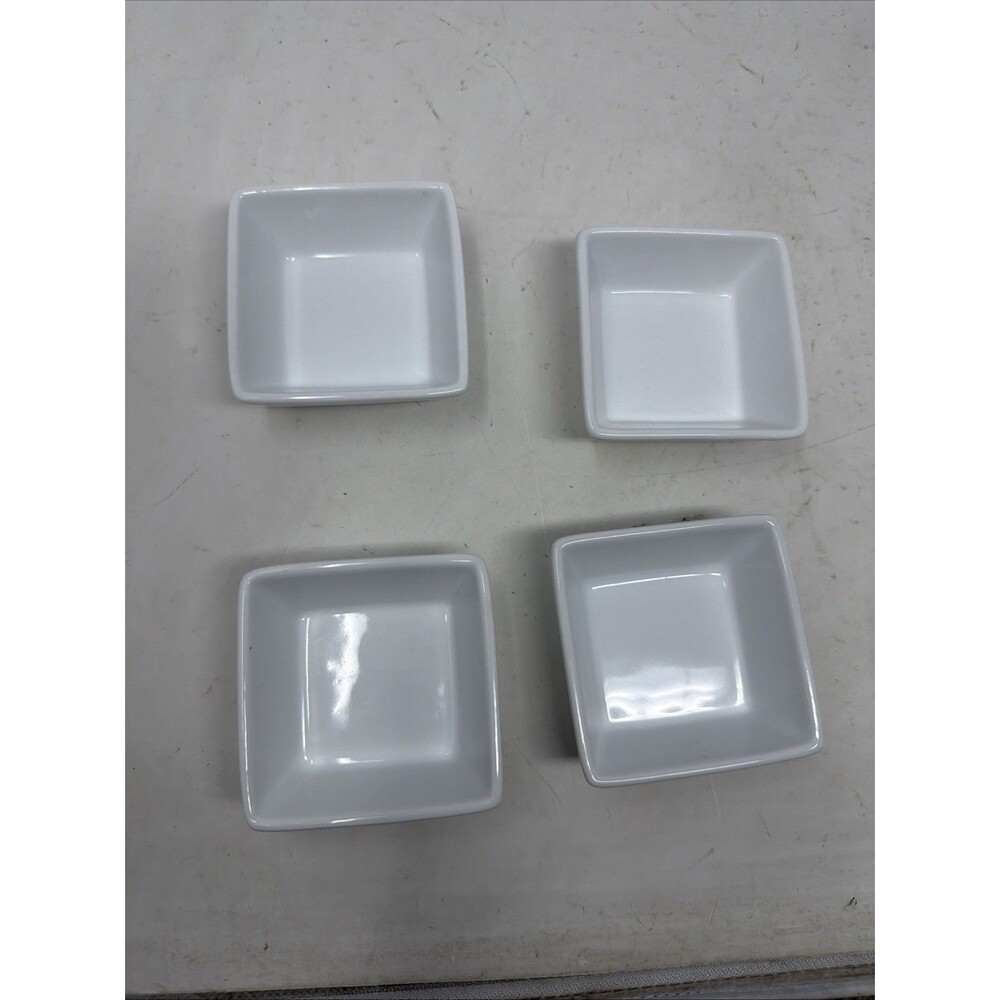 Set of 4 Pier 1 White Sauce Dip Bowls Ramekins Square Contemporary 3" NWT